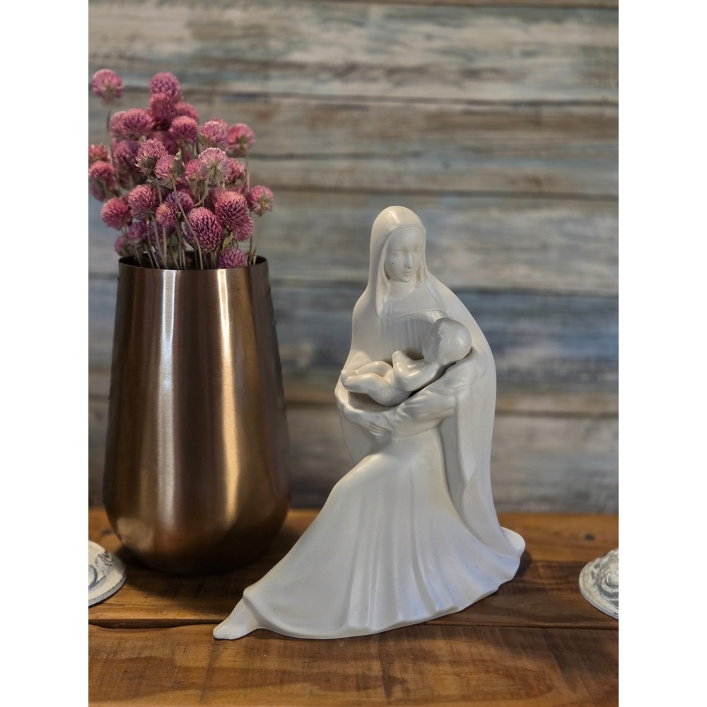 Vintage Ceramic Madonna and Child Figurine Matte White Religious Art - Picture 3 of 10